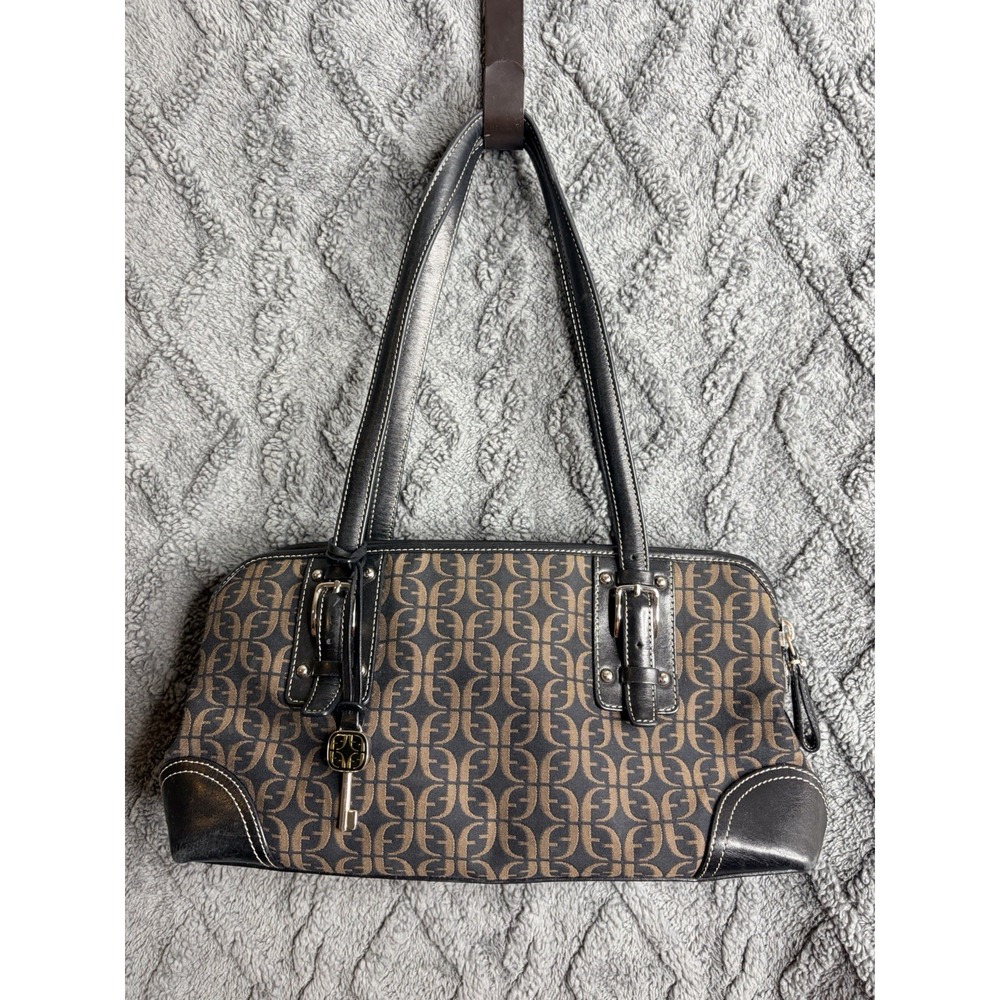 FOSSIL VINTAGE Y2K Signature Canvas Leather Small SHOULDER BAG PURSE
